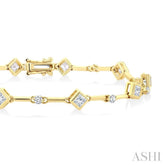 1 1/3 Ctw Bezel Set Princess and Round Cut Diamond Bar Link Bracelet in 14K Yellow Gold